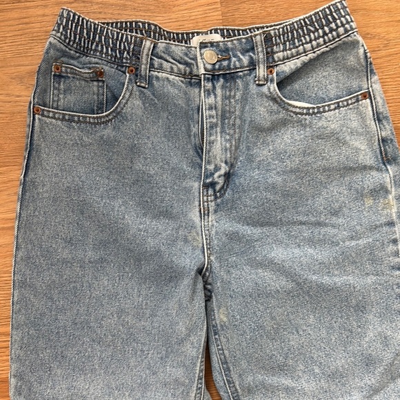 Elastic Waist Mom Jeans High Rise Denim Pants Light Wash - Picture 2 of 10